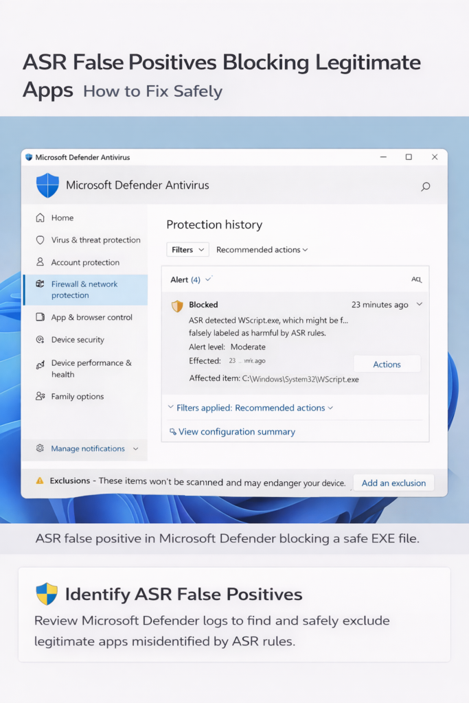 ASR false positives blocking legitimate apps in Microsoft Defender protection history
