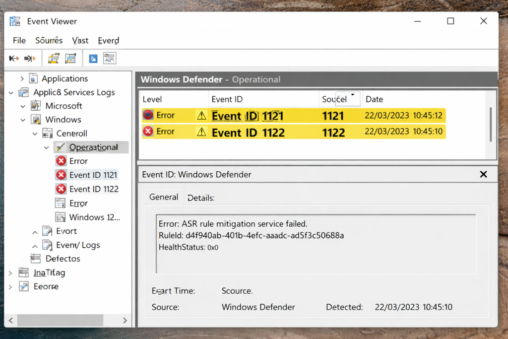 Event ID 1121 and 1122 Windows Defender error in Event Viewer